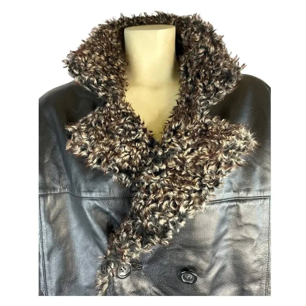 Vintage Morton & Rossi Black Leather Penny Lane Shaggy black coat NWT XL